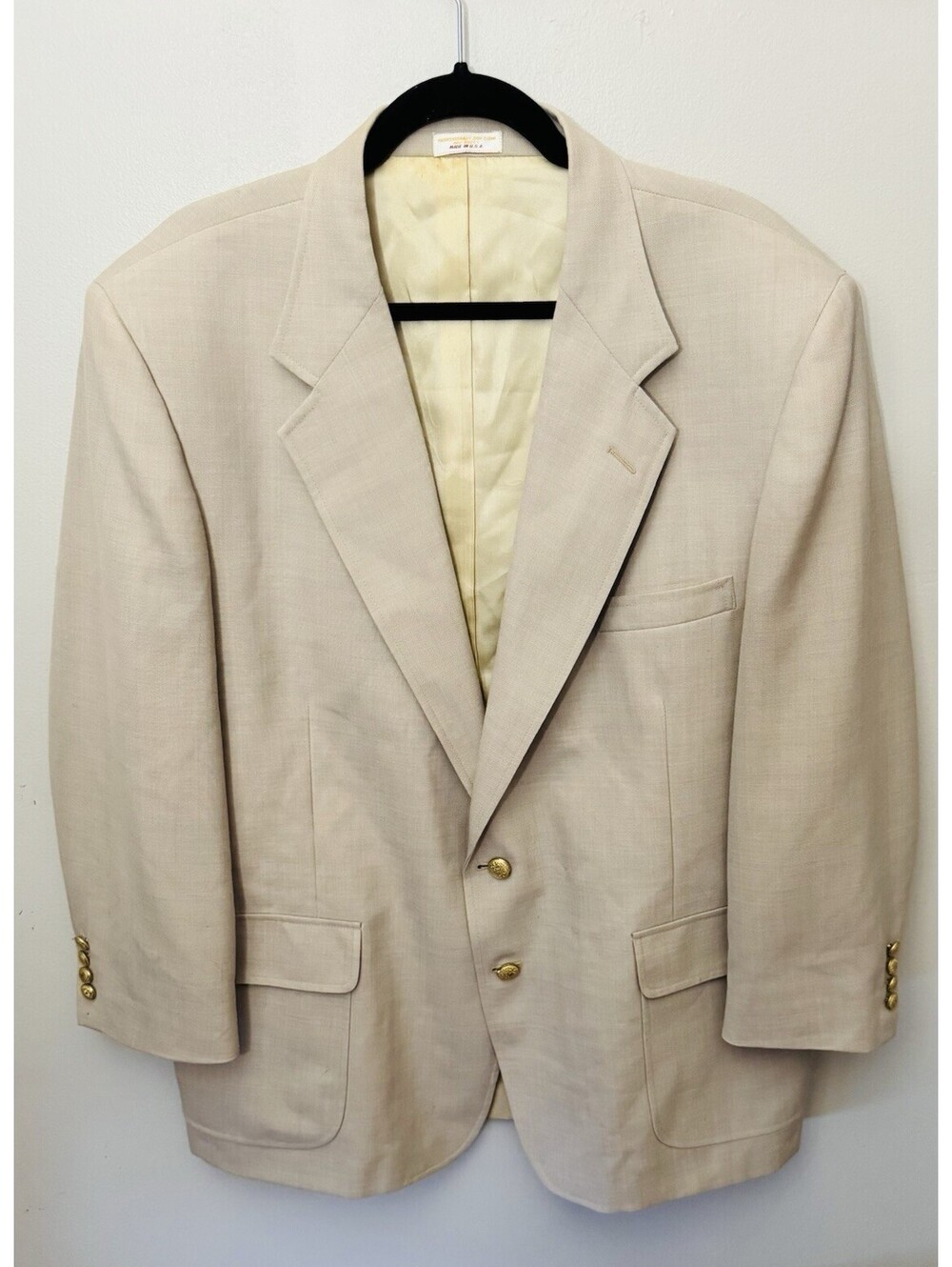 VTG Gold button Garrison Park Beige Hopsack/Wool Men's Blazer Sz 42 Big & Tall